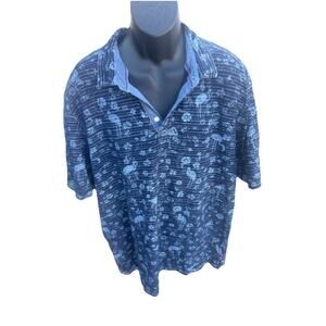 Tommy Bahama Shirt Mens Size XXXL Polo Blue Floral Short Sleeve (AF14)